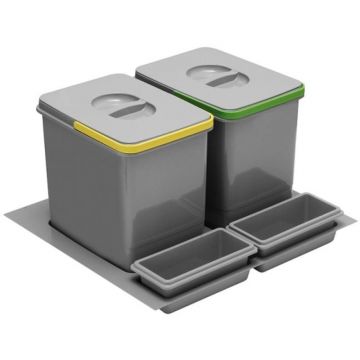 Cos Gunoi Selecto/Multino pentru Sertar Idealbox, 2 Cuve x 15 L, H300 mm, 473 x 509 mm, Finisaj Gri
