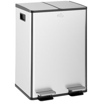 HOMCOM Coș de Gunoi cu Pedală, 2 x 20L, din Oțel, cu Capace Silențioase și Găleți Interioare Detașabile, Argintiu | Aosom Romania