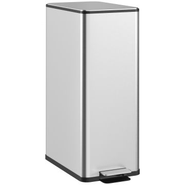 HOMCOM Coș de Gunoi de 20L Antiamprentă cu Închidere Lentă și Găleată Detașabilă, Coș cu Pedală, pentru Bucătărie, Living, Birou și Studiu, 21.5x37.2x57 cm, Argintiu | Aosom Romania