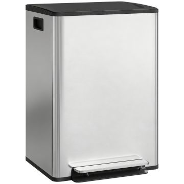HOMCOM Coș de gunoi dublu cu pedală, 2 găleți de 30L și capac amortizat, gri | Aosom Romania