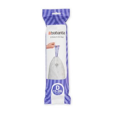 Set 20 saci de gunoi, Brabantia, PerfectFit, marimea D, 15-20 L, nailon, alb