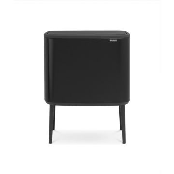 Cos de gunoi cu soft touch, Brabantia, Bo Touch Matt, 11+23 L, 31.2x54x68 cm, otel, negru mat