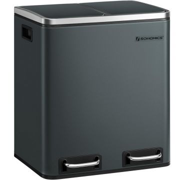 Cos de gunoi din inox cu 2 compartimente colectare selectiva, cu galeti interioare, 2x15litri, gri
