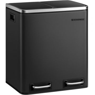 Cos de gunoi din inox cu 2 compartimente colectare selectiva, cu galeti interioare, 2x15litri, negru