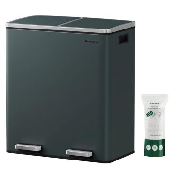 Cos de gunoi din inox cu 2 compartimente colectare selectiva, cu galeti interioare, 2x30litri, gri inchis