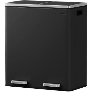 Cos de gunoi din inox cu 2 compartimente colectare selectiva, cu galeti interioare, 2x30litri, negru