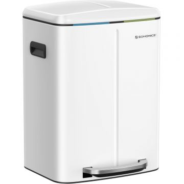 Cos de gunoi din inox cu 2 galeti interioare, colectare selectiva, 2x20 litri, alb