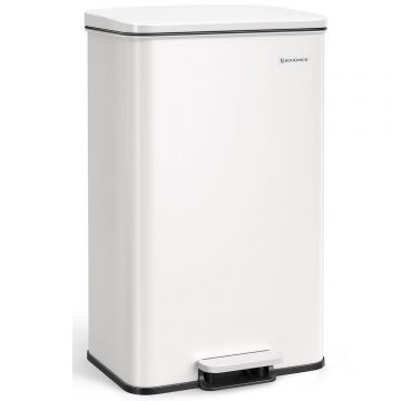 Cos de gunoi din otel, cu pedala si soft-close, saci gunoi inclusi, 40 litri, alb