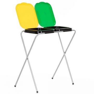 Cos de gunoi selectiv cu 2 compartimente, cadru metalic si capace PP, 68x42x75 cm