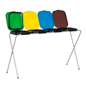 Cos de gunoi selectiv cu 4 compartimente, cadru metalic si capace PP, 128x42x74 cm